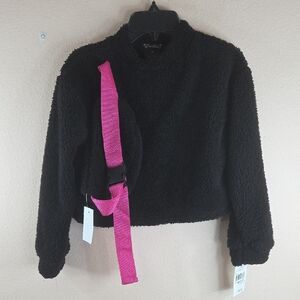 Xtraordinary Girls Medium Black Fleece Top And matching Belt Bag.Strap Pink.